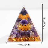 A Pyramid Containing Amethyst and Golden Lotus Flowers, Used for Spiritual Decoration and Healing Crystals of Positive Energy