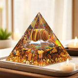 A Pyramid Containing Amethyst and Golden Lotus Flowers, Used for Spiritual Decoration and Healing Crystals of Positive Energy