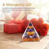 A Pyramid Containing Amethyst and Golden Lotus Flowers, Used for Spiritual Decoration and Healing Crystals of Positive Energy
