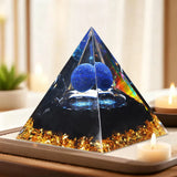 A Pyramid Containing Amethyst and Golden Lotus Flowers, Used for Spiritual Decoration and Healing Crystals of Positive Energy