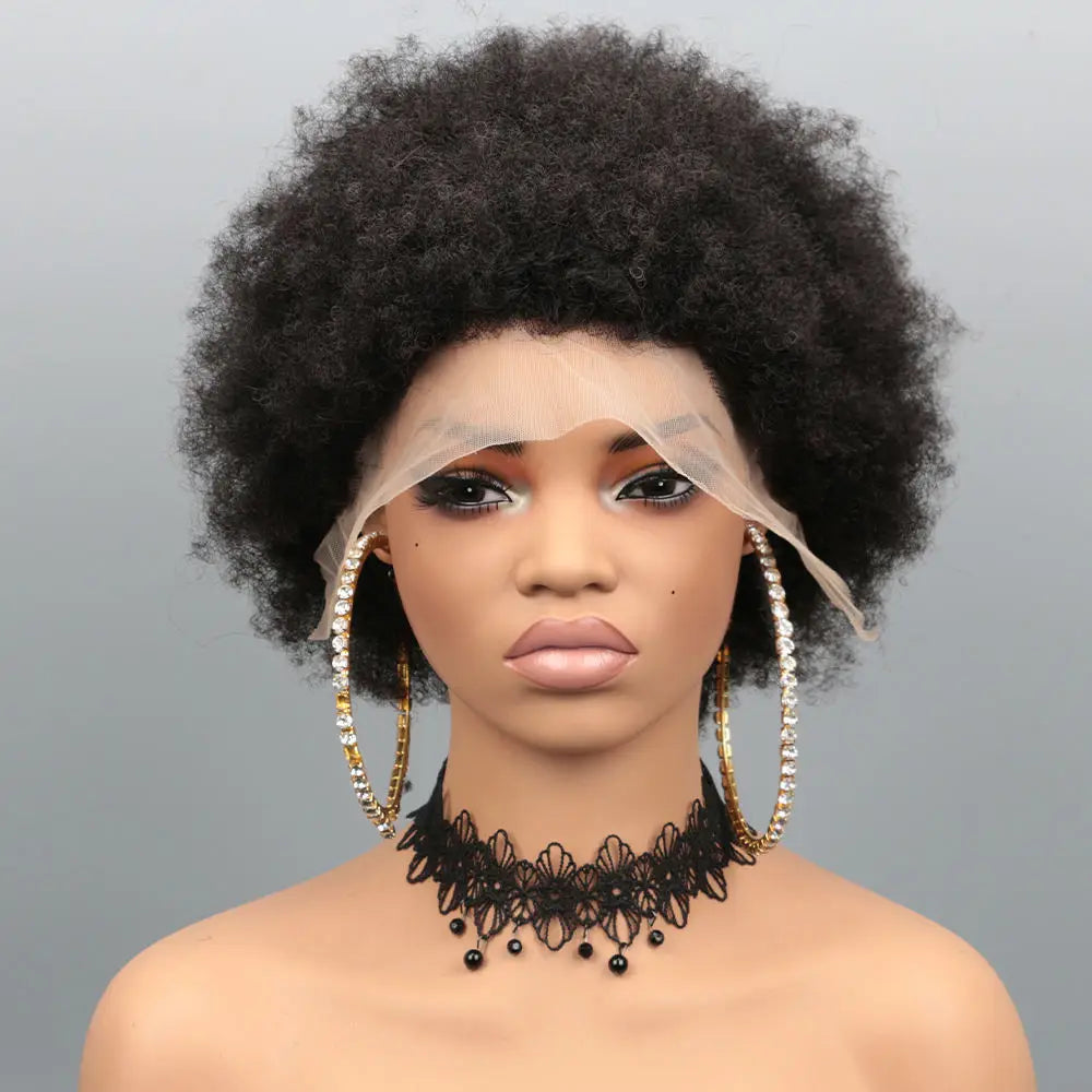 Afro Kinky Curly 13x4 Lace Front Human Hair Wigs 180% Density Short Pixie Cut Wig For Women Short Curly Pixie Remy Wig 6 Inch