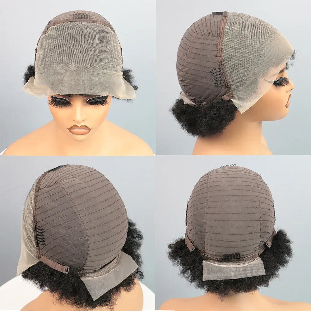 Afro Kinky Curly 13x4 Lace Front Human Hair Wigs 180% Density Short Pixie Cut Wig For Women Short Curly Pixie Remy Wig 6 Inch