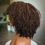 Afro Kinky Curly Human Hair Wig With Bangs Color 4 Chocolate Brown Scalp Top Bang Wig Glueless Full Machine Made Weft Wig