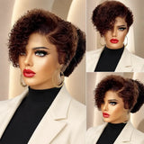 (Ainesland) Deep Wave Pixie Bob Human Hair Wig, 13x6x1 HD Lace Front, Brazilian Curly Pre-Plucked