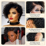 (Ainesland) Deep Wave Pixie Bob Human Hair Wig, 13x6x1 HD Lace Front, Brazilian Curly Pre-Plucked