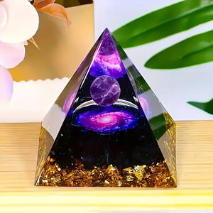 Amethyst Crystal Ball Pyramid, Natural Raw Stone Home Decor, Crystal Ornament for Meditation, Stress Relief and Positive Energy