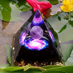 Amethyst Crystal Ball Pyramid, Natural Raw Stone Home Decor, Crystal Ornament for Meditation, Stress Relief and Positive Energy
