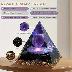 Amethyst Crystal Ball Pyramid, Natural Raw Stone Home Decor, Crystal Ornament for Meditation, Stress Relief and Positive Energy