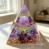 Amethyst Sphere Orgone Pyramid Tree of Life Symbol Natural Crystal Orgonite Pyramid Energy Generator Meditation Home Decor Gift
