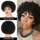 (Aphrodite) Short Curly Bob Human Hair Wig with Bangs, Glueless Brazilian Ready to Wear Style