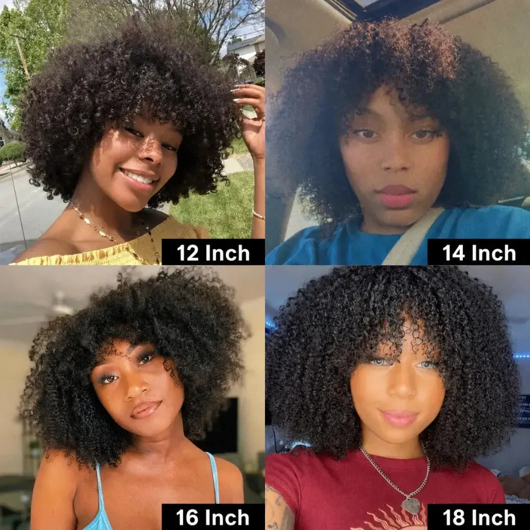 (Aphrodite) Short Curly Bob Human Hair Wig with Bangs, Glueless Brazilian Ready to Wear Style