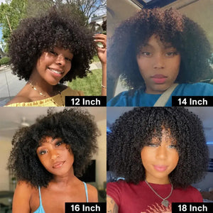 (Aphrodite) Short Curly Bob Human Hair Wig with Bangs, Glueless Brazilian Ready to Wear Style
