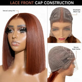Auburn brown short bob human hair wig with HD lace front, middle part, pre-plucked hairline, natural brown color, HSF Marketplace