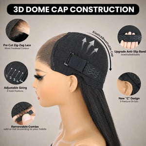 (Artemis) Grey Layered Bob Human Hair Wig, Glueless Wear and Go 5x5 HD Lace Closure 3D Dome Cap, Brazilian Wavy