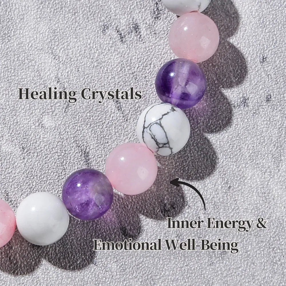 Aura balancing sleep bracelet with white turquoise, amethyst, and rose quartz natural stones by HSF Marketplace