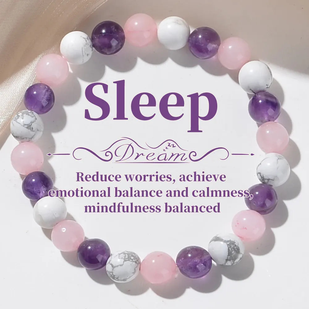 Aura Balancing Sleep Bracelet with white turquoise, amethyst, and rose quartz natural stones by HSF Marketplace