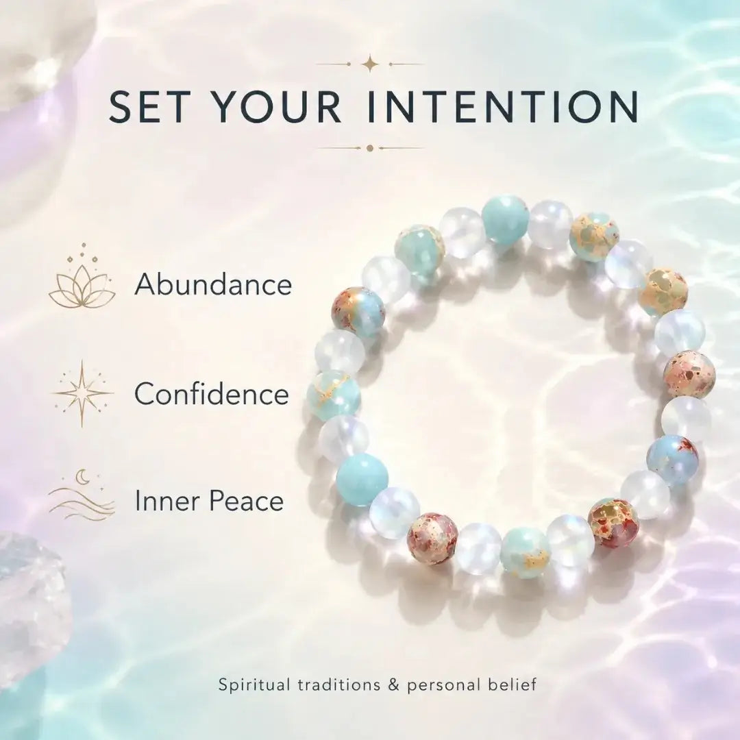 Aura Quartz & Ocean Sediment Gemstone Bead Bracelet, Unisex Crystal Stretch Jewelry