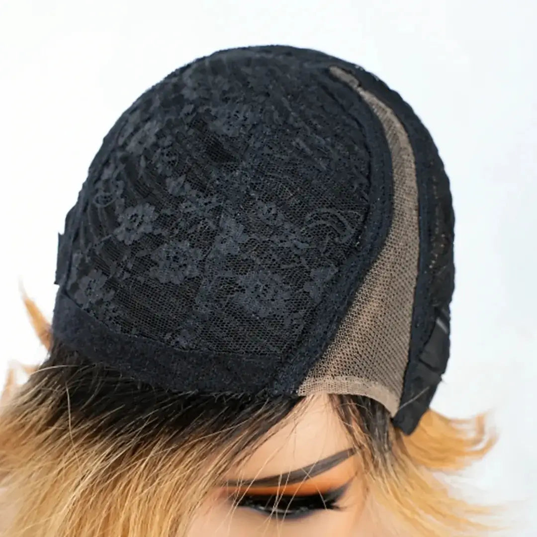 (Aurora) Ombre Blonde Short Pixie Bob Human Hair Wig | Side-Swept Glueless Lace Front