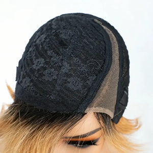 (Aurora) Ombre Blonde Short Pixie Bob Human Hair Wig | Side-Swept Glueless Lace Front