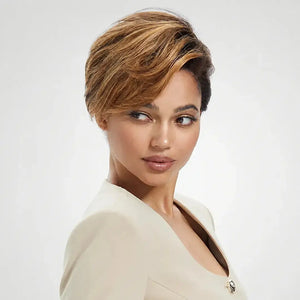 (Aurora) Ombre Blonde Short Pixie Bob Human Hair Wig | Side-Swept Glueless Lace Front