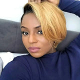 (Aurora) Ombre Blonde Short Pixie Bob Human Hair Wig | Side-Swept Glueless Lace Front