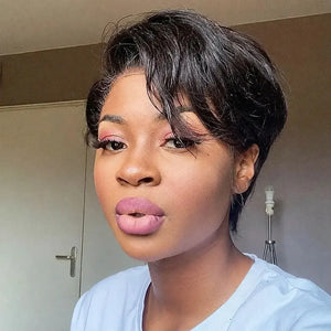 (Aurora) Ombre Blonde Short Pixie Bob Human Hair Wig | Side-Swept Glueless Lace Front
