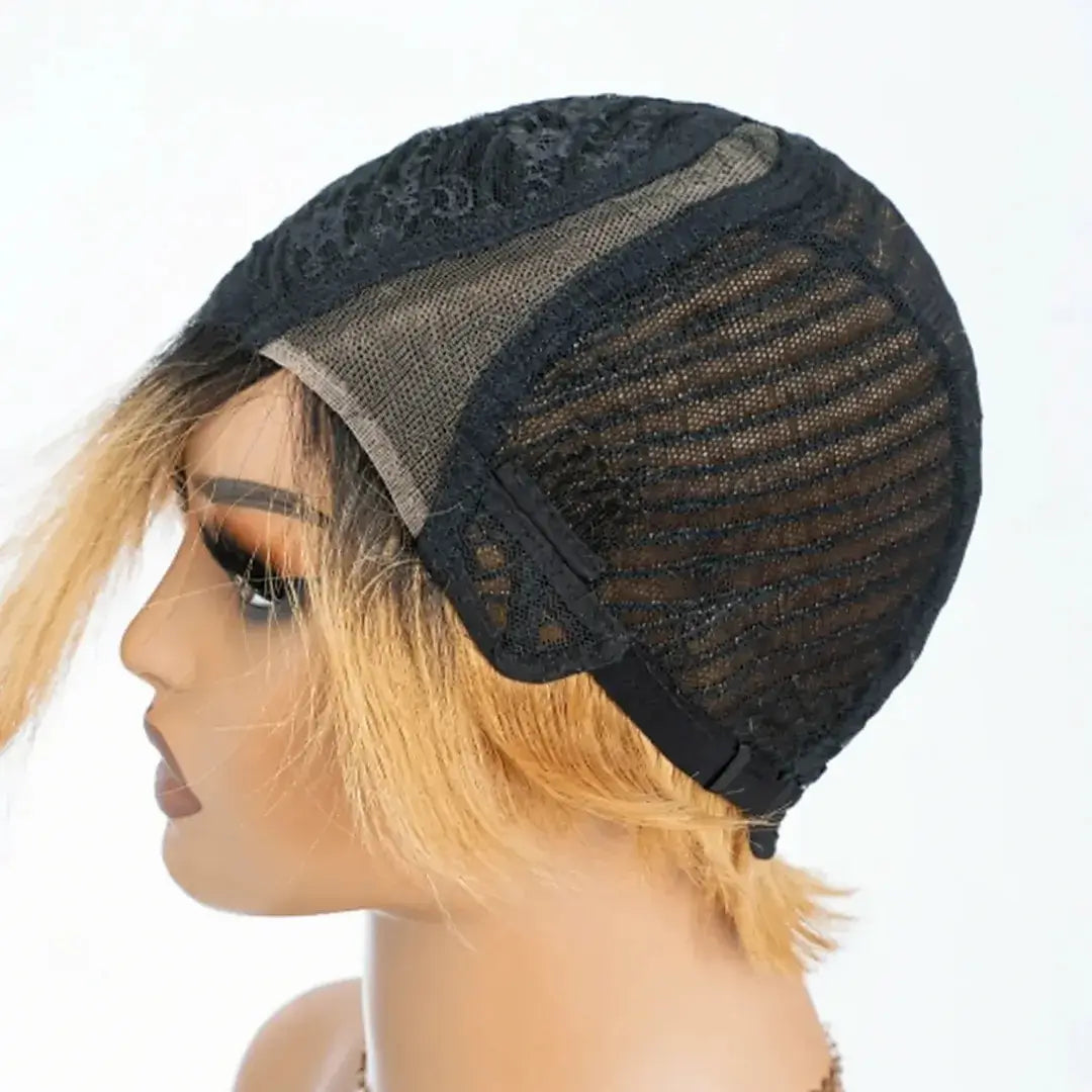 (Aurora) Ombre Blonde Short Pixie Bob Human Hair Wig | Side-Swept Glueless Lace Front