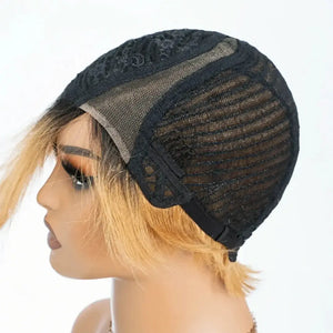 (Aurora) Ombre Blonde Short Pixie Bob Human Hair Wig | Side-Swept Glueless Lace Front