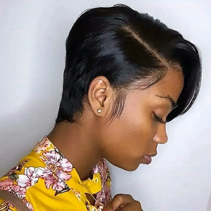 (Aurora) Ombre Blonde Short Pixie Bob Human Hair Wig | Side-Swept Glueless Lace Front