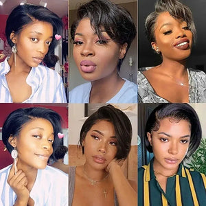 (Aurora) Ombre Blonde Short Pixie Bob Human Hair Wig | Side-Swept Glueless Lace Front
