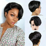 (Aurora) Ombre Blonde Short Pixie Bob Human Hair Wig | Side-Swept Glueless Lace Front