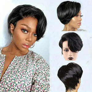 (Aurora) Ombre Blonde Short Pixie Bob Human Hair Wig | Side-Swept Glueless Lace Front