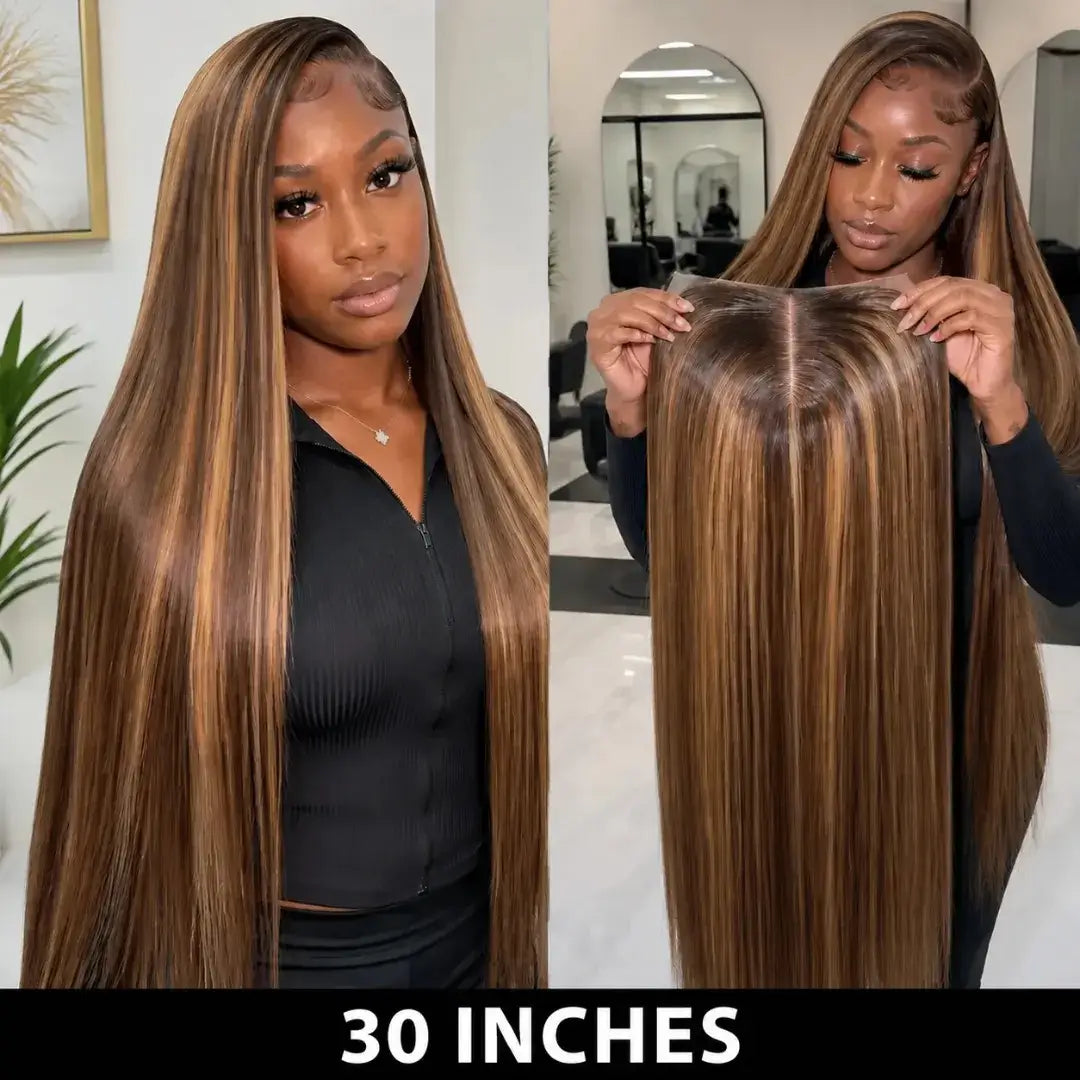 (Awareness) 4/27 Highlight Straight Human Hair HD Lace Front Wig 13x6, Brazilian Hair, 16–38 Inch, 200% Density, Pre-Plucked