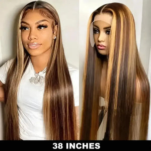 (Awareness) 4/27 Highlight Straight Human Hair HD Lace Front Wig 13x6, Brazilian Hair, 16–38 Inch, 200% Density, Pre-Plucked