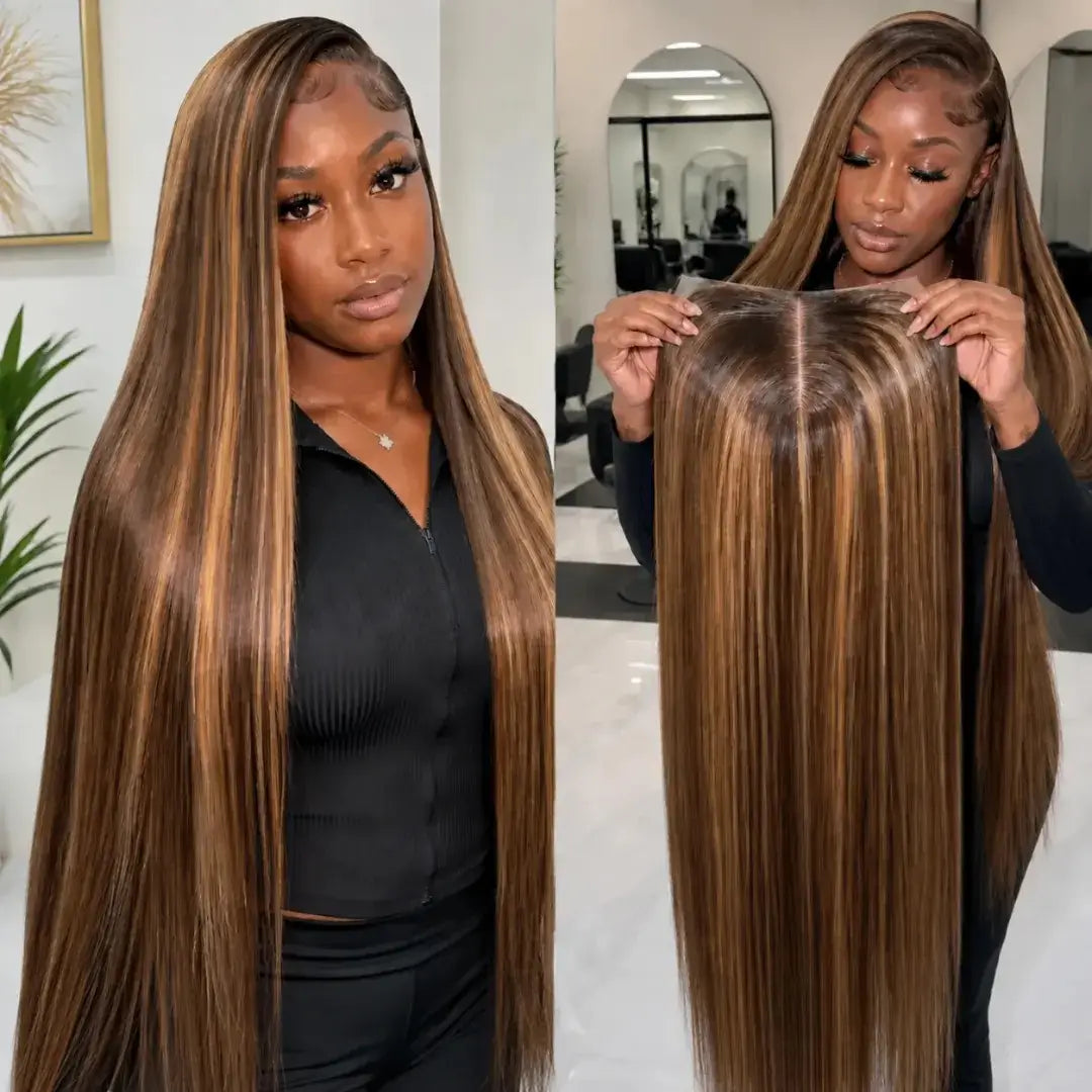 (Awareness) 4/27 Highlight Straight Human Hair HD Lace Front Wig 13x6, Brazilian Hair, 16–38 Inch, 200% Density, Pre-Plucked
