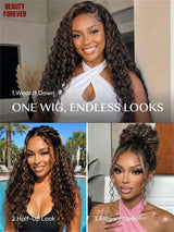 Beauty Forever 7x5 Golden Brown Human Hair Wig Water Wave Pre Cut HD Transparent Lace Pre Bleached Tiny Knots Glueless Wig