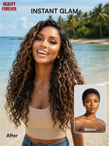 Beauty Forever 7x5 Golden Brown Human Hair Wig Water Wave Pre Cut HD Transparent Lace Pre Bleached Tiny Knots Glueless Wig