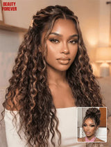 Beauty Forever 7x5 Golden Brown Human Hair Wig Water Wave Pre Cut HD Transparent Lace Pre Bleached Tiny Knots Glueless Wig