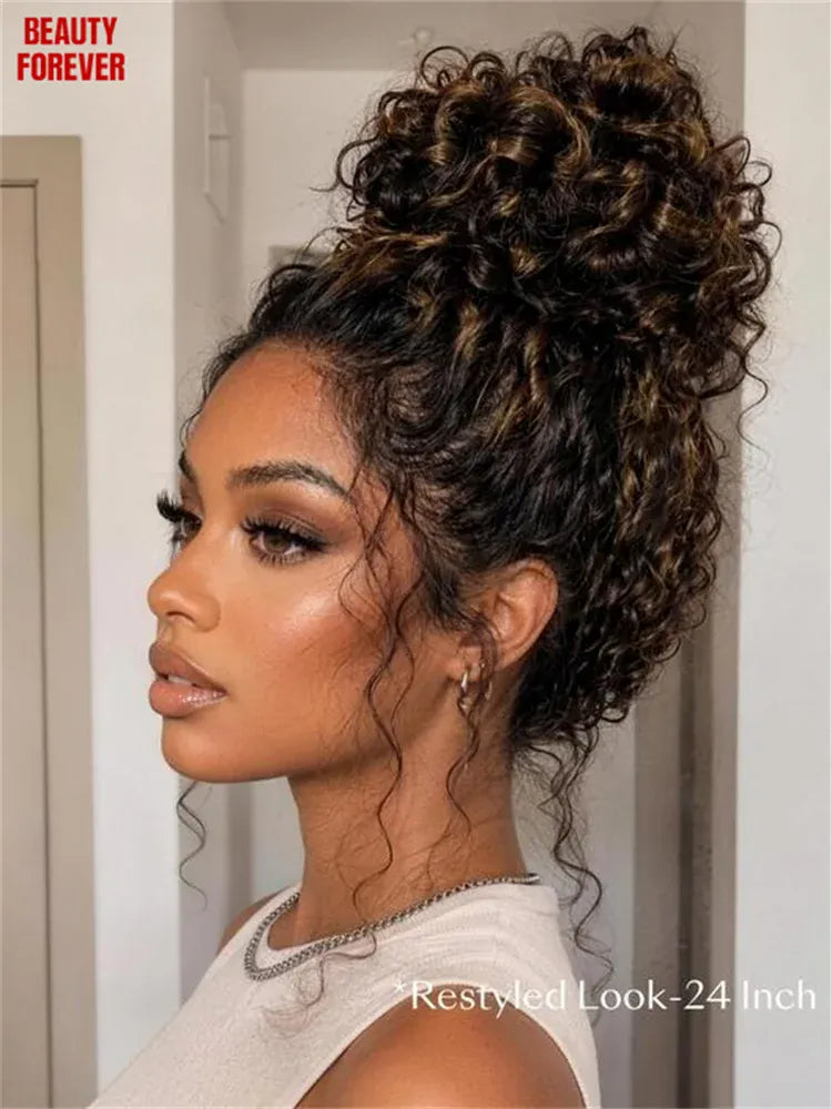 Beauty Forever 7x5 Golden Brown Human Hair Wig Water Wave Pre Cut HD Transparent Lace Pre Bleached Tiny Knots Glueless Wig
