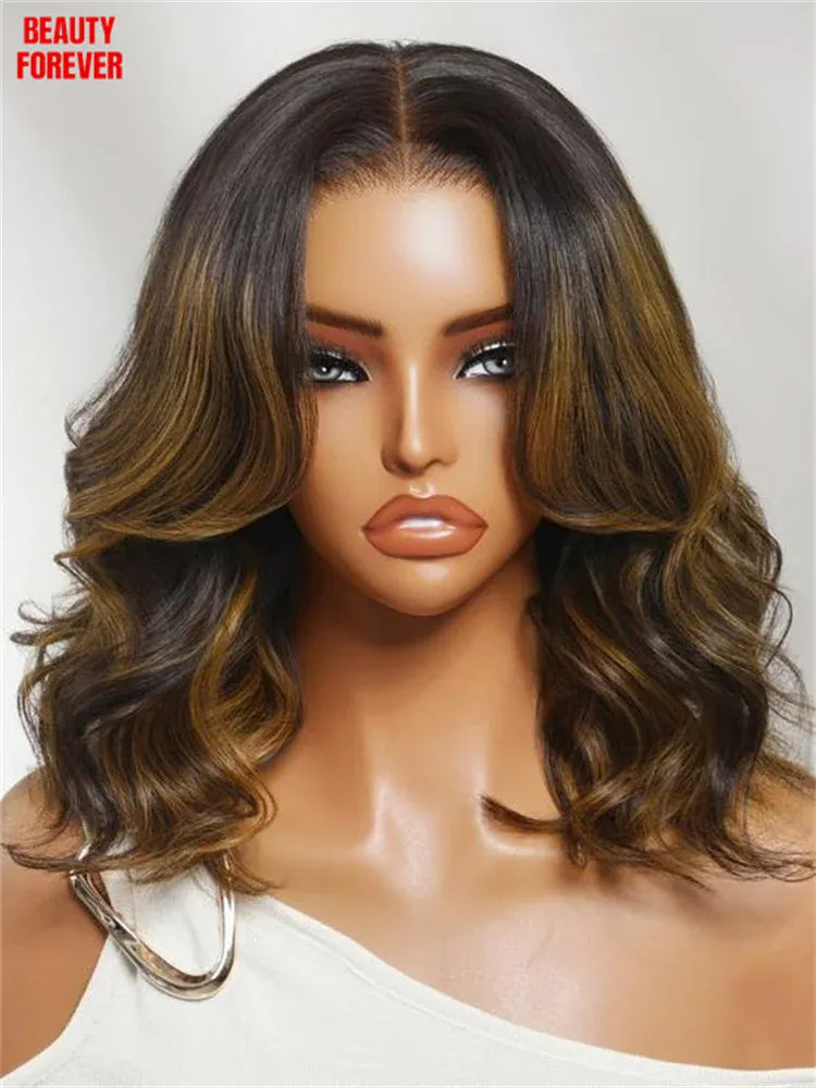 Beautyforever 7x5 Bye Bye Knots Glueless BOB Wig Balayage Brown Highlight Bob Human Hair Wig with Drawstring Ready to Wear