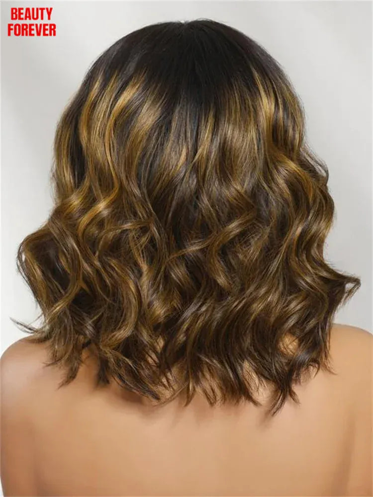 Beautyforever 7x5 Bye Bye Knots Glueless BOB Wig Balayage Brown Highlight Bob Human Hair Wig with Drawstring Ready to Wear
