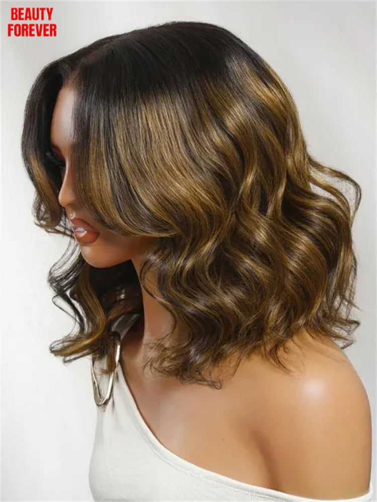 Beautyforever 7x5 Bye Bye Knots Glueless BOB Wig Balayage Brown Highlight Bob Human Hair Wig with Drawstring Ready to Wear