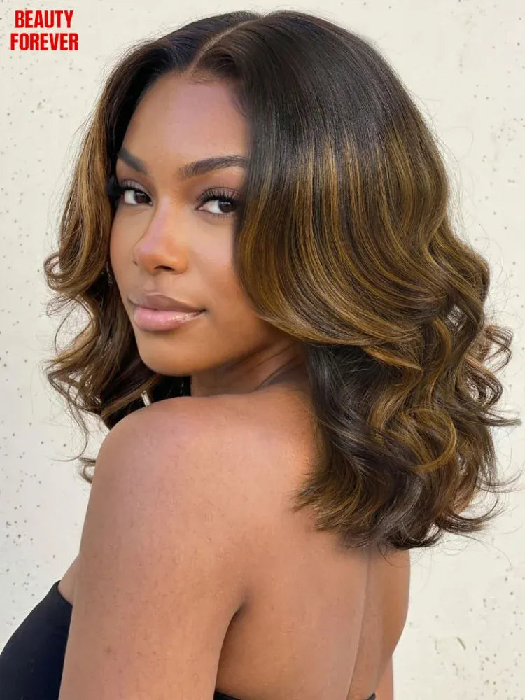 Beautyforever 7x5 Bye Bye Knots Glueless BOB Wig Balayage Brown Highlight Bob Human Hair Wig with Drawstring Ready to Wear