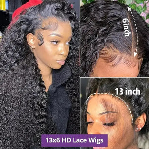 (Bella) Brazilian Water Wave Human Hair HD Lace Front Wig 13x4 or 13x6, 18-40 Inch, 200%-250% Density
