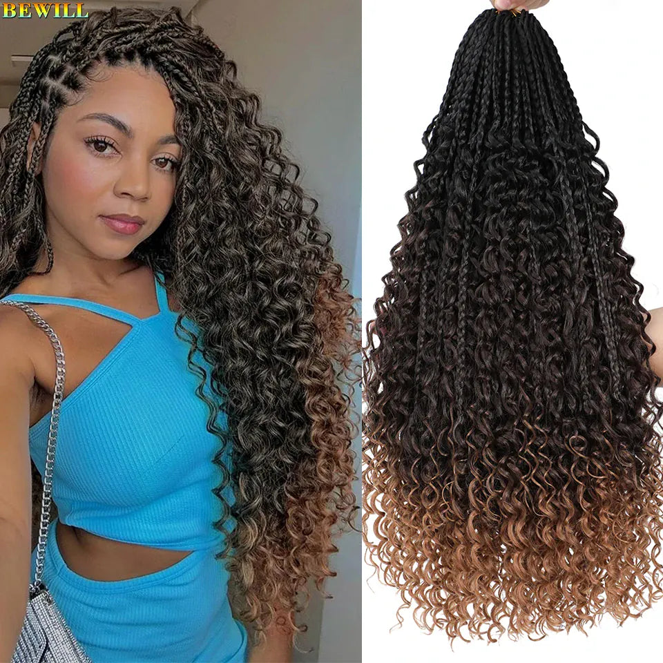Bewill 1- 8 Packs Goddess Bohemian Box Braids Crochet Hair With Curly Ends 14 18 24 Inches Synthetic Box Braids Hair Extensions