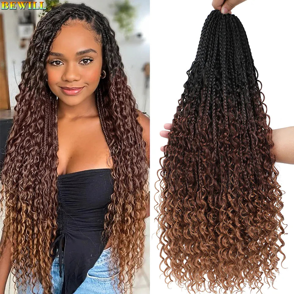 Bewill 1- 8 Packs Goddess Bohemian Box Braids Crochet Hair With Curly Ends 14 18 24 Inches Synthetic Box Braids Hair Extensions