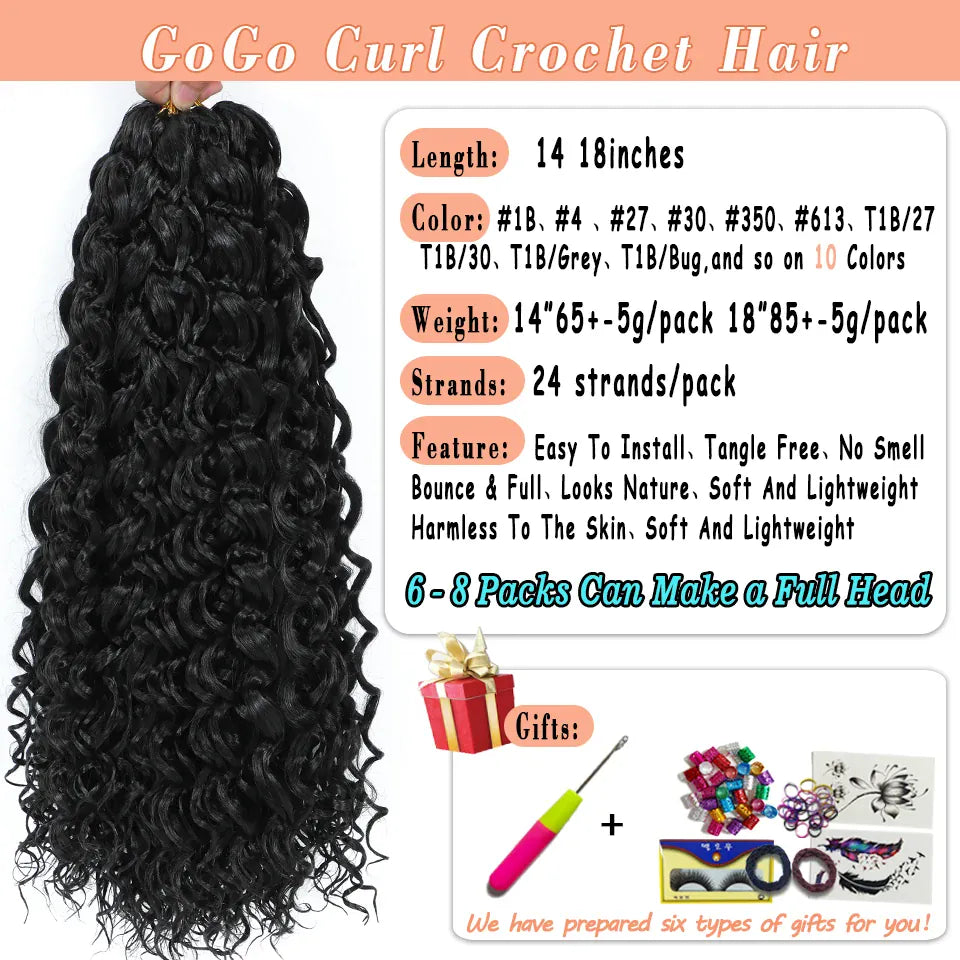 BEWILL GoGo Curl Crochet Hair 14 18 Inches Water Wave Beach Curl Crochet Hair Ombre Synthetic Bohemian Braids Hair Extensions 1B