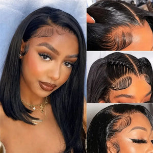 (Black T) Bone Straight Bob Human Hair HD Lace Front Wig 13x4, 13x6 or 5x5, Vietnamese Hair, Glueless, 180-230% Density