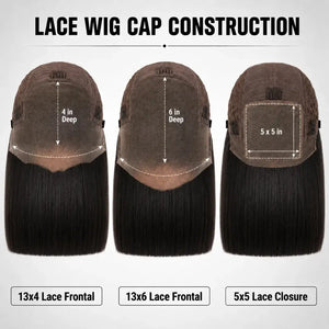 (Black T) Bone Straight Bob Human Hair HD Lace Front Wig 13x4, 13x6 or 5x5, Vietnamese Hair, Glueless, 180-230% Density