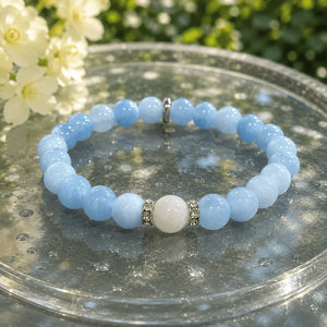 Blue & White Agate Spiritual Alignment Bracelet – Throat Chakra Healing Jewelry